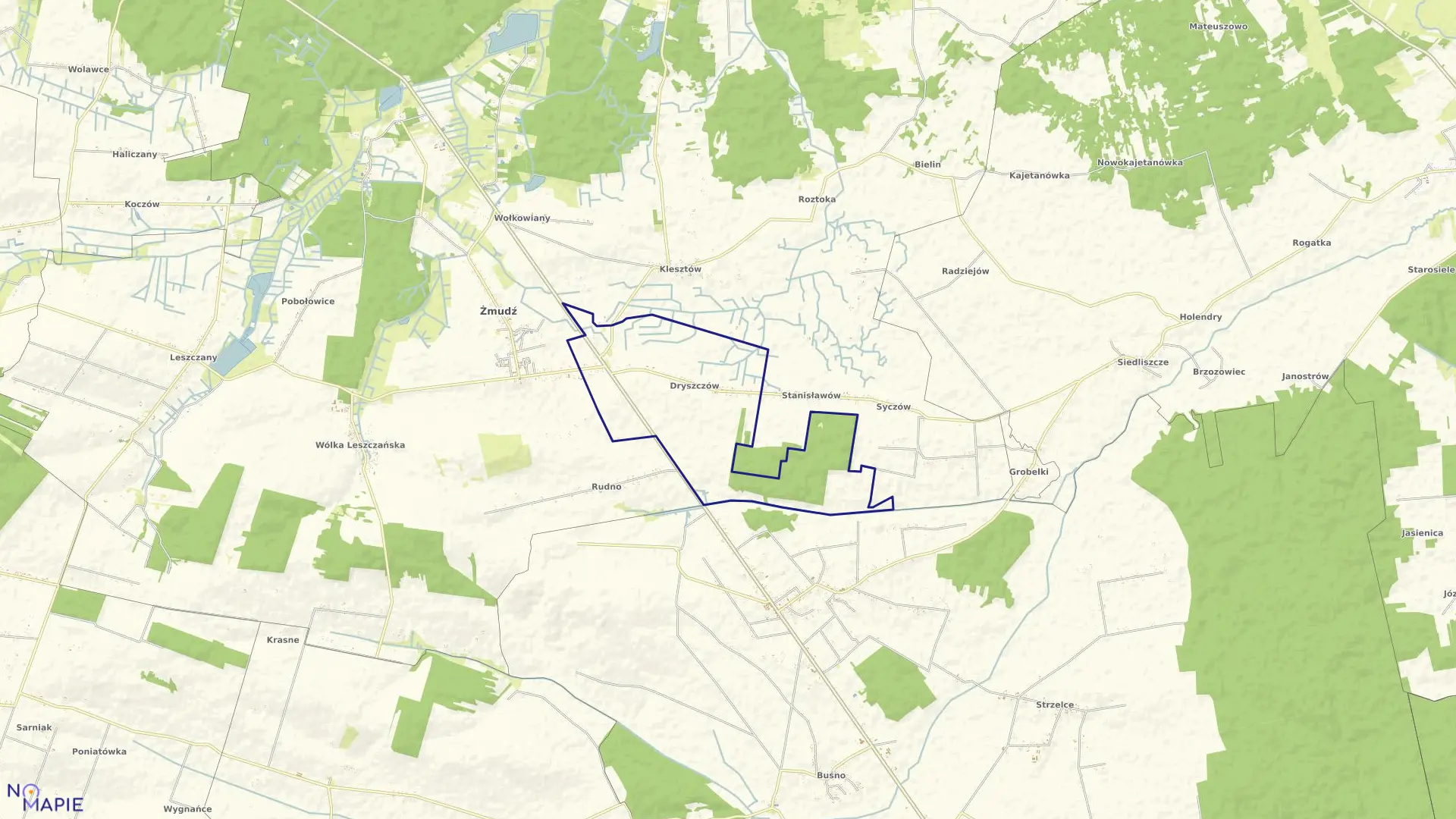 Mapa obrębu DRYSZCZÓW w gminie Żmudź