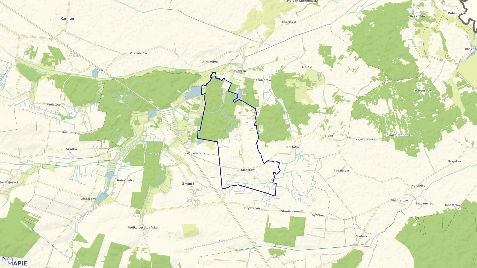 Mapa obrębu KLESZTÓW w gminie Żmudź