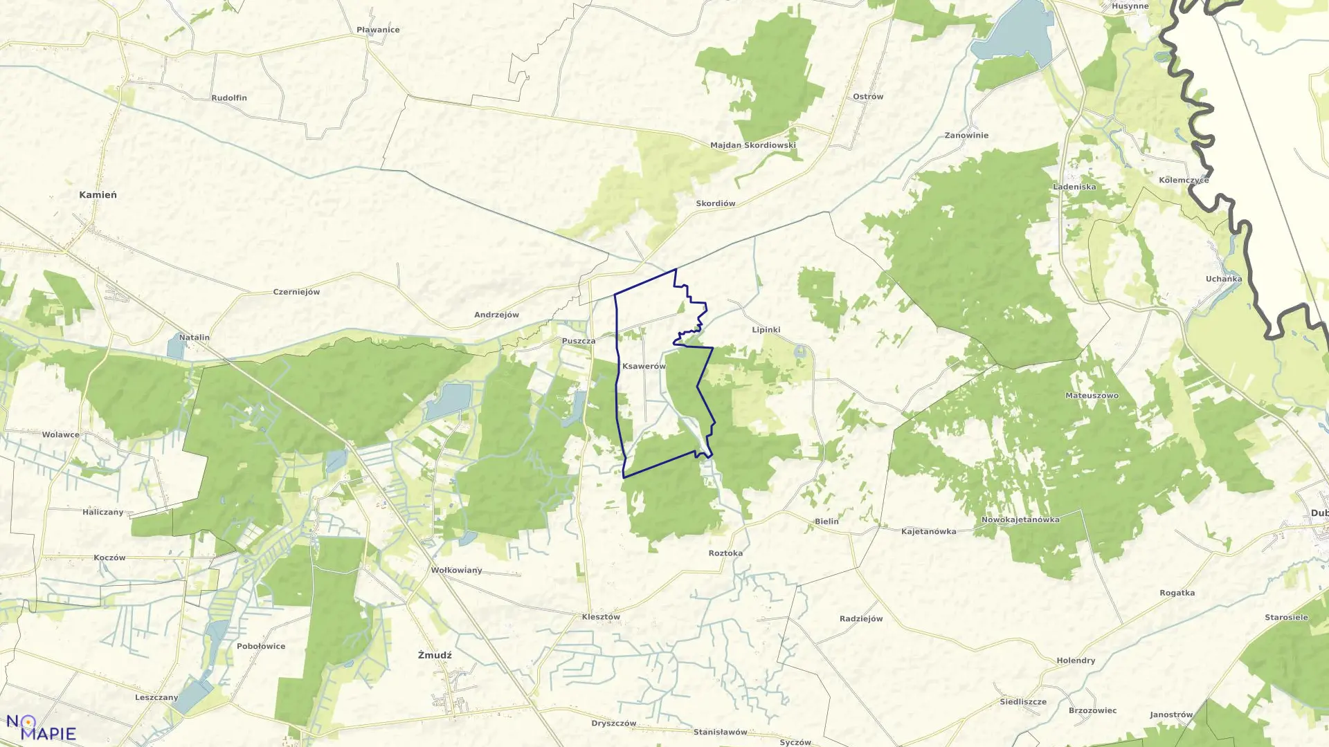 Mapa obrębu KSAWERÓW w gminie Żmudź