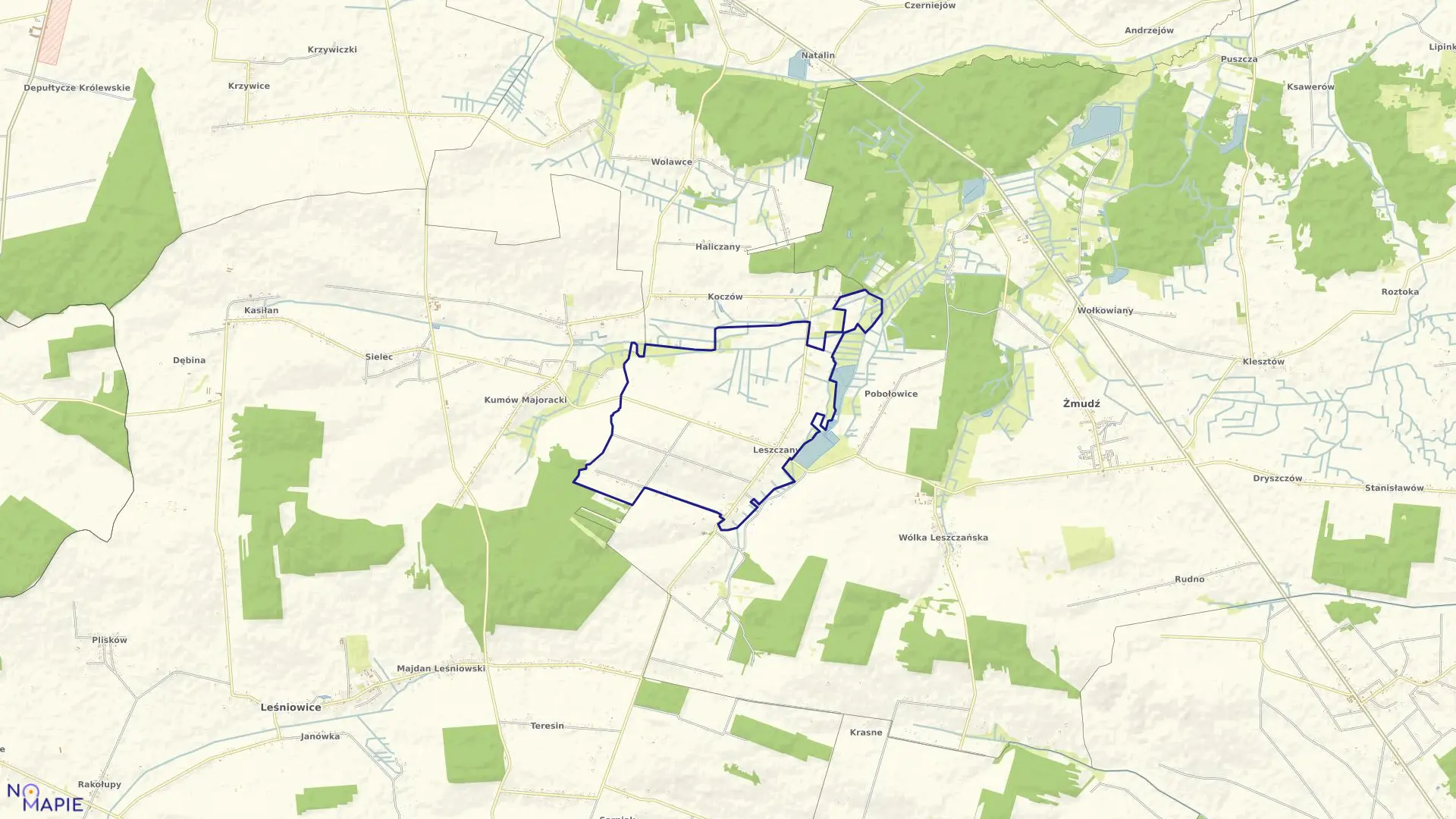 Mapa obrębu LESZCZANY  I w gminie Żmudź