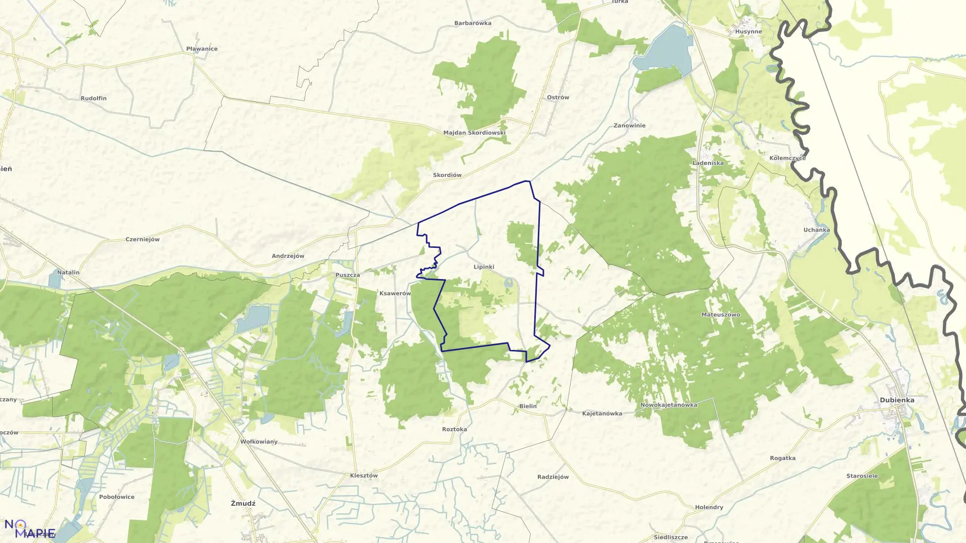 Mapa obrębu LIPINKI w gminie Żmudź