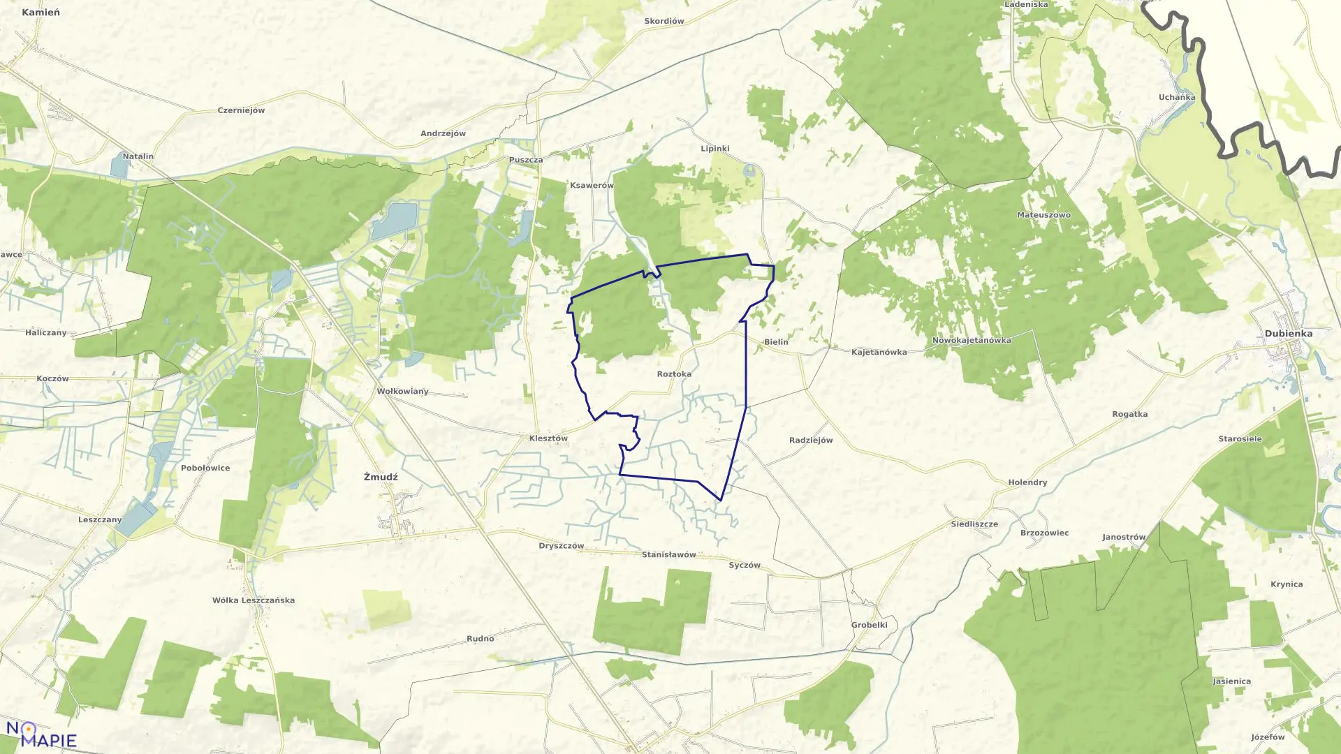 Mapa obrębu ROZTOKA w gminie Żmudź